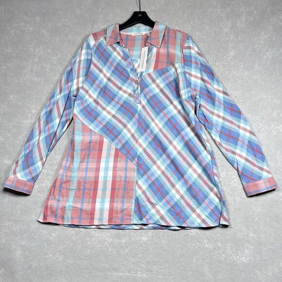Soft Surroundings Tunic Top Women’s 1X Multicolored Plaid Textured La Pass NWT! - Picture 1 of 14